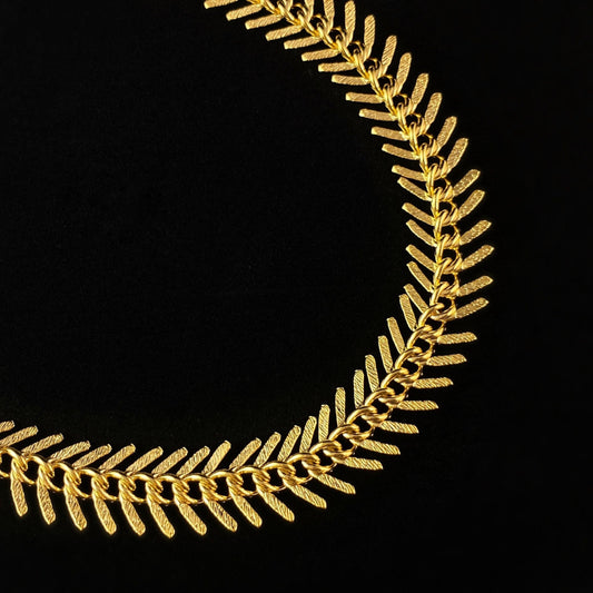Gold Fishbone Chain Art Deco Style Necklace - David Aubrey Jewelry
