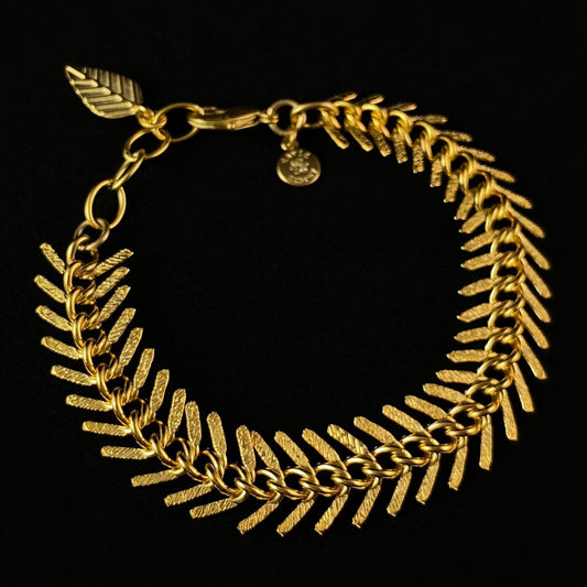 Gold Fishbone Chain Geometric Art Deco Style Bracelet - David Aubrey Jewelry