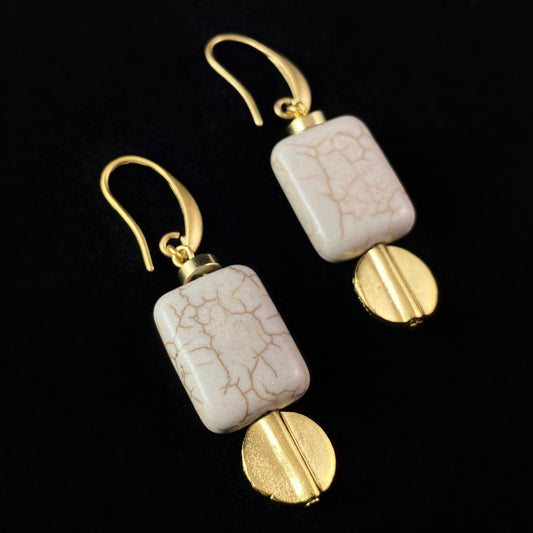 Gold Geometric Art Deco Drop Earrings - 18kt Gold Over Brass with Magnesite, David Aubrey Jewelry