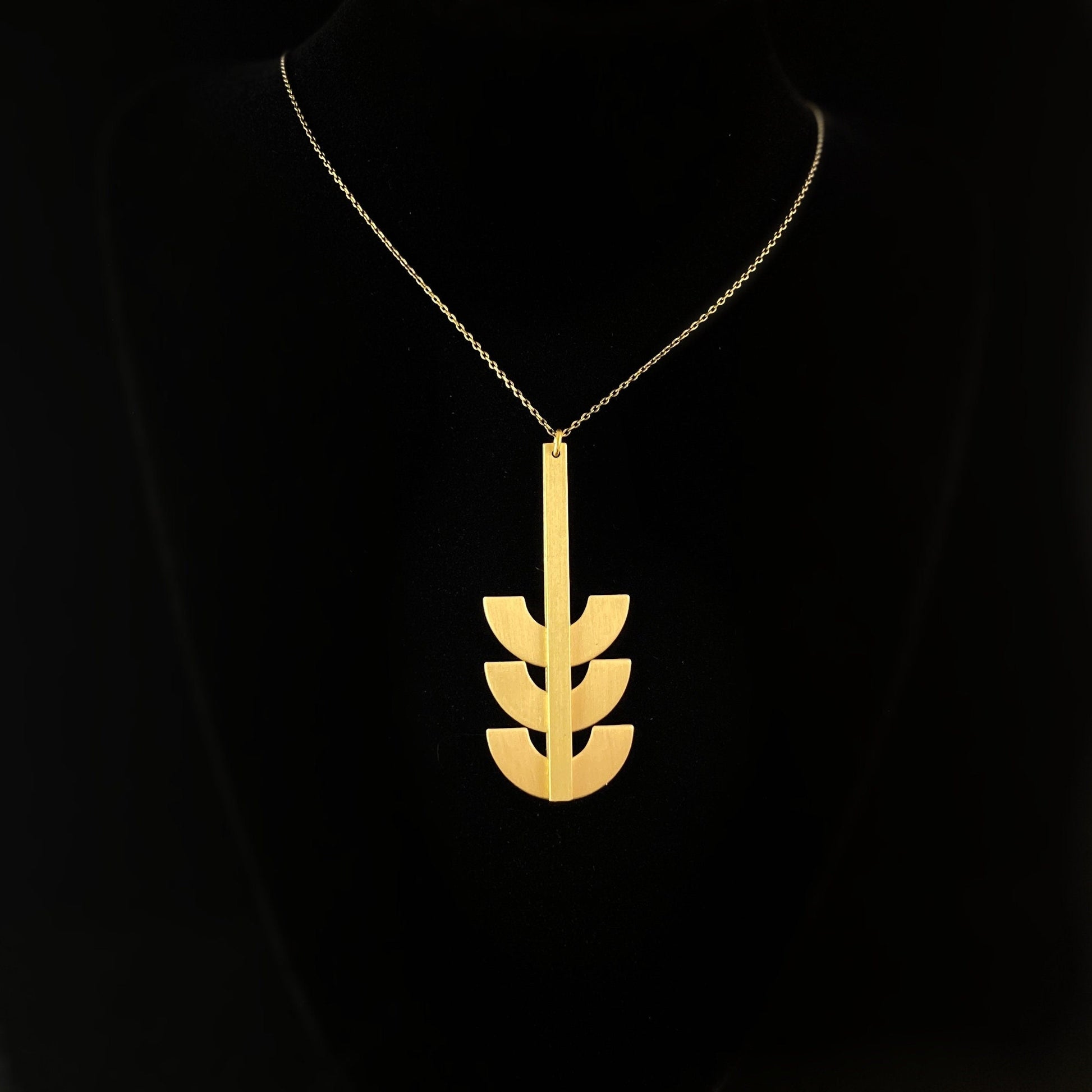Gold Geometric Art Deco Pendant Necklace - 18kt Gold Abstract Statement Necklace, David Aubrey Jewelry