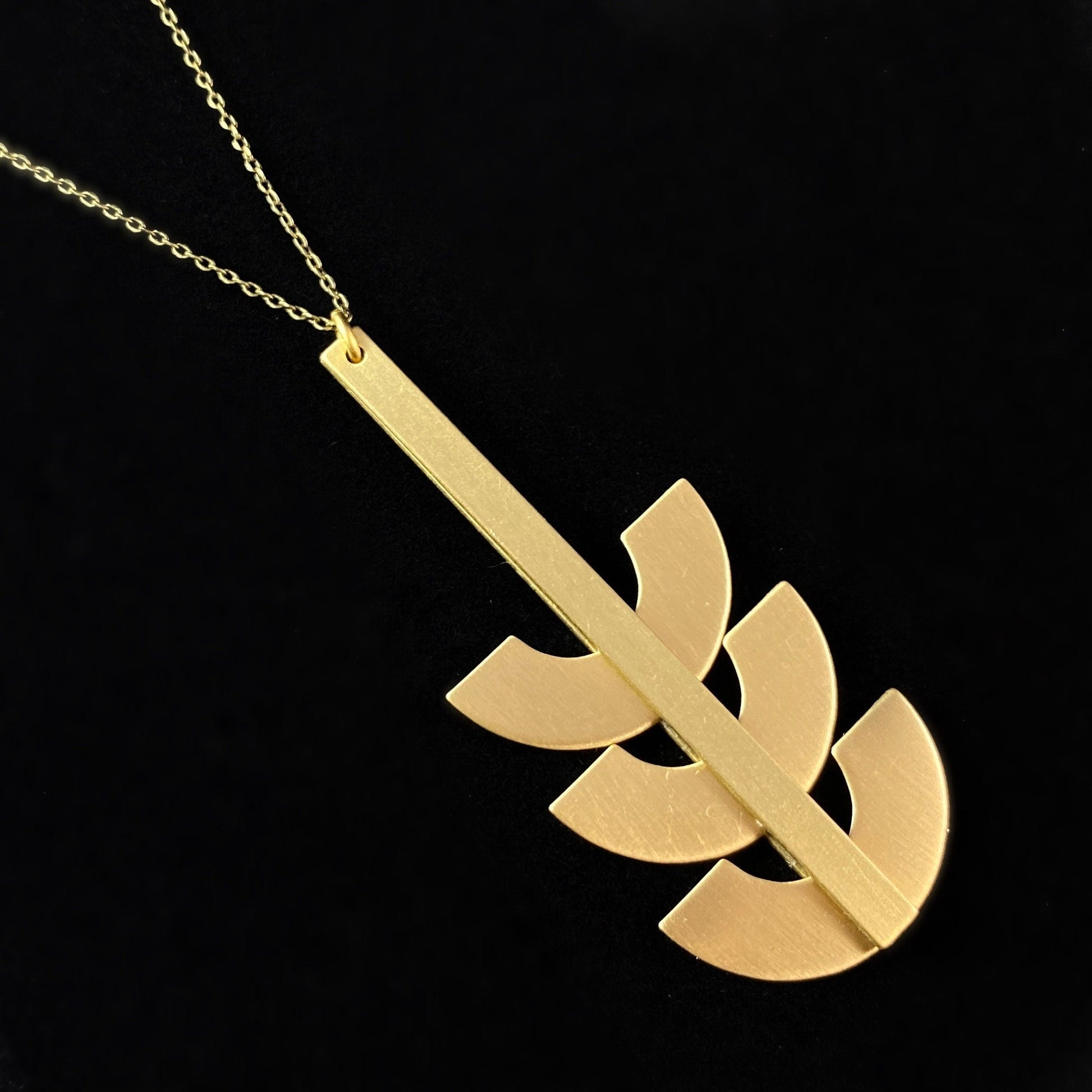 Gold Geometric Art Deco Pendant Necklace - 18kt Gold Abstract Statement Necklace, David Aubrey Jewelry