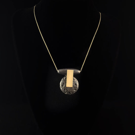 Gold Geometric Art Deco Pendant Necklace - Lava Stone and Magnesite Necklace with 18kt Gold Plated Detailing , David Aubrey Jewelry