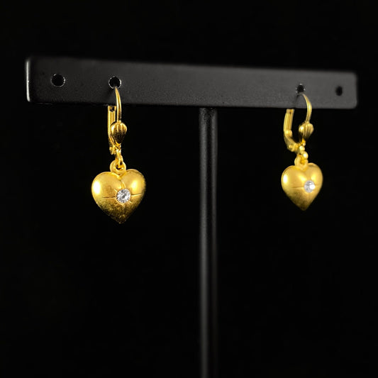 Gold Heart with Clear Swarovski Crystal Drop Earrings - La Vie Parisienne by Catherine Popesco