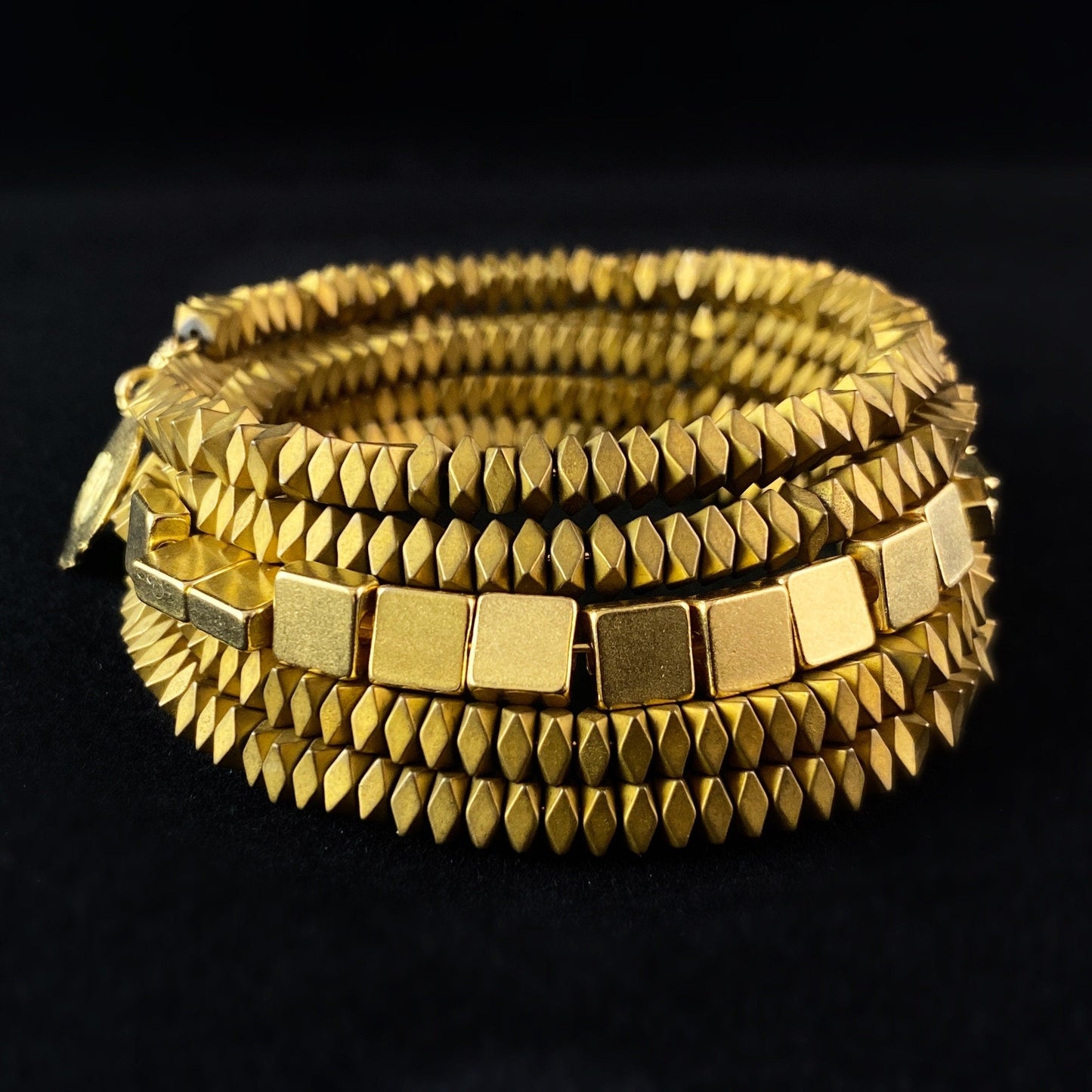 Gold Hematite Wrap Bracelet - Geometric Art Deco Style - David Aubrey Jewelry