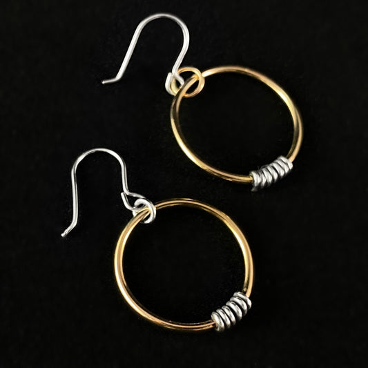 Gold Hoop Earrings with Silver Coils - Recycled Materials