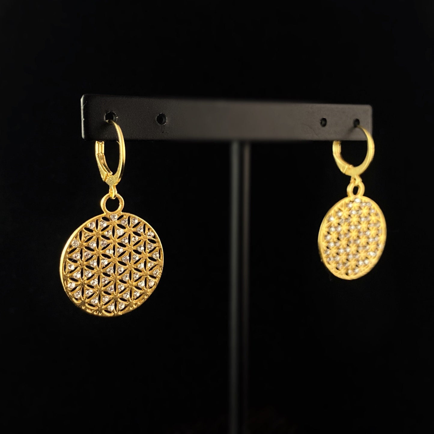 Gold Lattice with Small Swarovski Crystals Drop Earrings - La Vie Parisienne by Catherine Popesco