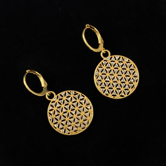 Gold Lattice with Small Swarovski Crystals Drop Earrings - La Vie Parisienne by Catherine Popesco