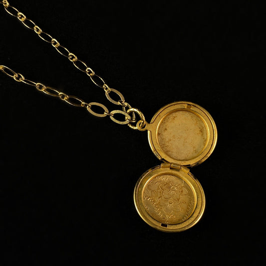 Gold Round Locket Necklace - La Vie Parisienne by Catherine Popesco