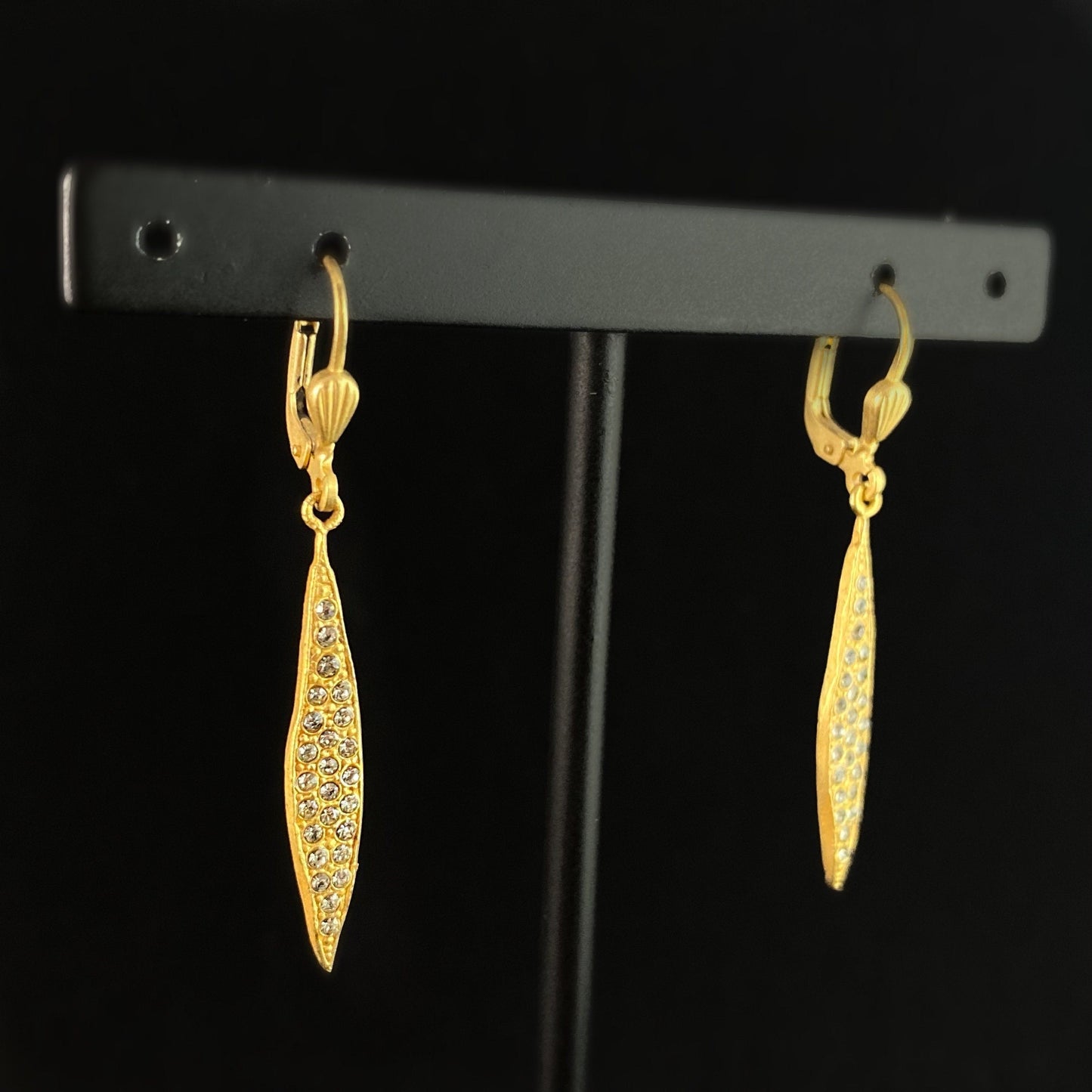 Gold Spear Drop Earrings with Clear Swarovski Crystals - La Vie Parisienne by Catherine Popesco