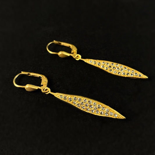 Gold Spear Drop Earrings with Clear Swarovski Crystals - La Vie Parisienne by Catherine Popesco