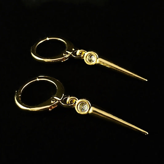 Gold Spike Earrings with Clear Swarovski Crystal Accent - VBC