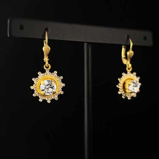 Gold Sunburst Clear Swarovski Crystal Drop Earrings - La Vie Parisienne by Catherine Popesco