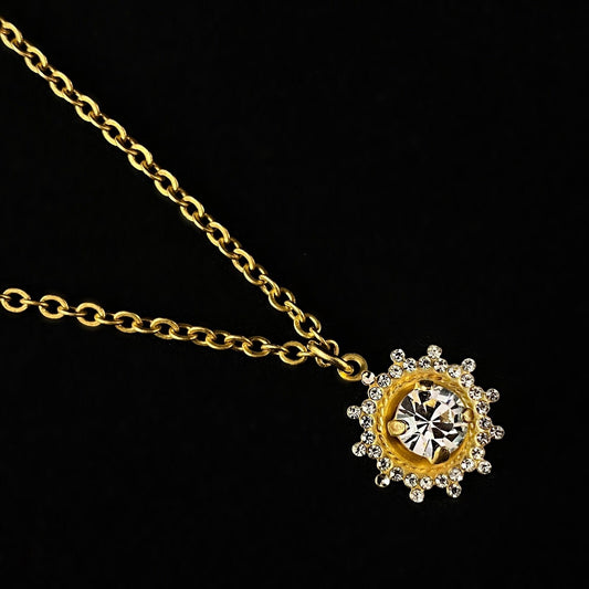 Gold Sunburst Pendant Necklace with Clear Swarovski Crystals - La Vie Parisienne by Catherine Popesco