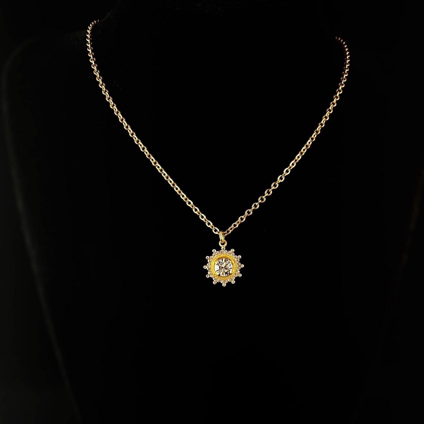 Gold Sunburst Pendant Necklace with Clear Swarovski Crystals - La Vie Parisienne by Catherine Popesco