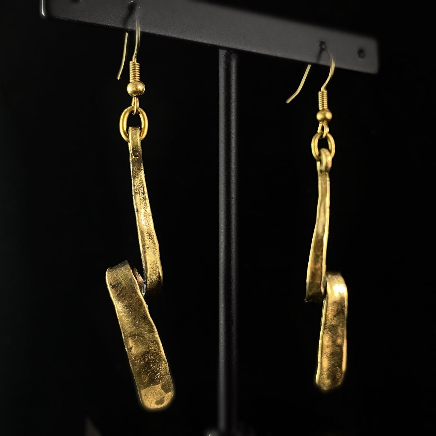 Gold Twist Hammered Drop Earrings, Handmade, Nickel Free - Elegant Minimalist Jewelry for Women