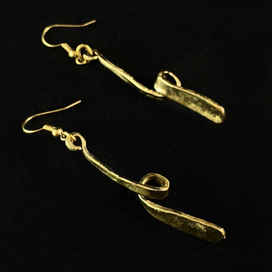 Gold Twist Hammered Drop Earrings, Handmade, Nickel Free - Elegant Minimalist Jewelry for Women