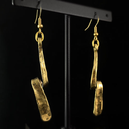 Gold Twist Hammered Drop Earrings, Handmade, Nickel Free - Elegant Minimalist Jewelry for Women