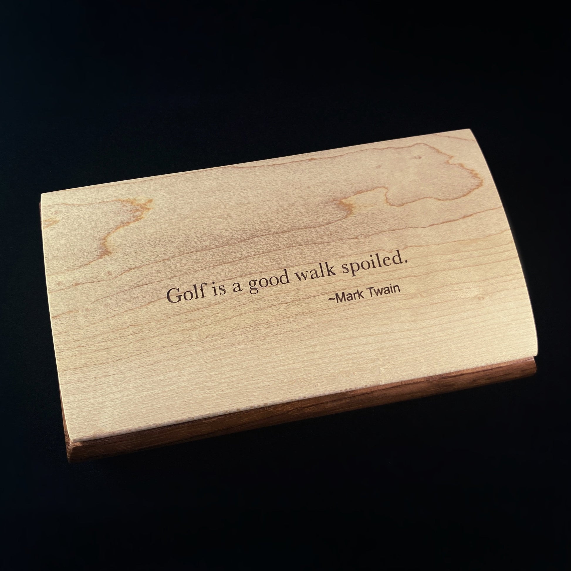 Golf Is A Good Walk Spoiled Quote Box, Handmade Wooden Box with Birdseye Maple and Bubinga, made in USA