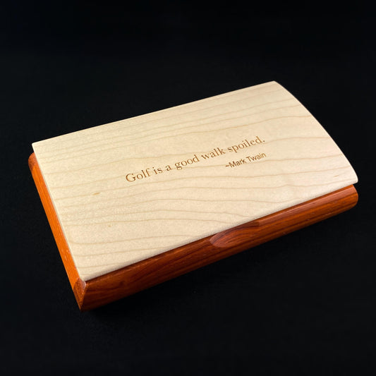 Golf Is A Good Walk Spoiled Quote Box, Handmade Wooden Box with Curly Maple and Padauk, Made in USA