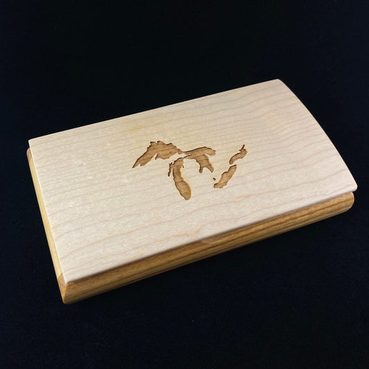 Great Lakes Handmade Wooden Box - Curly Maple and Canarywood
