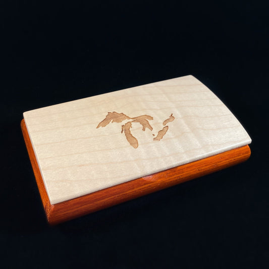 Great Lakes Handmade Wooden Box - Curly Maple and Padauk, Made in USA