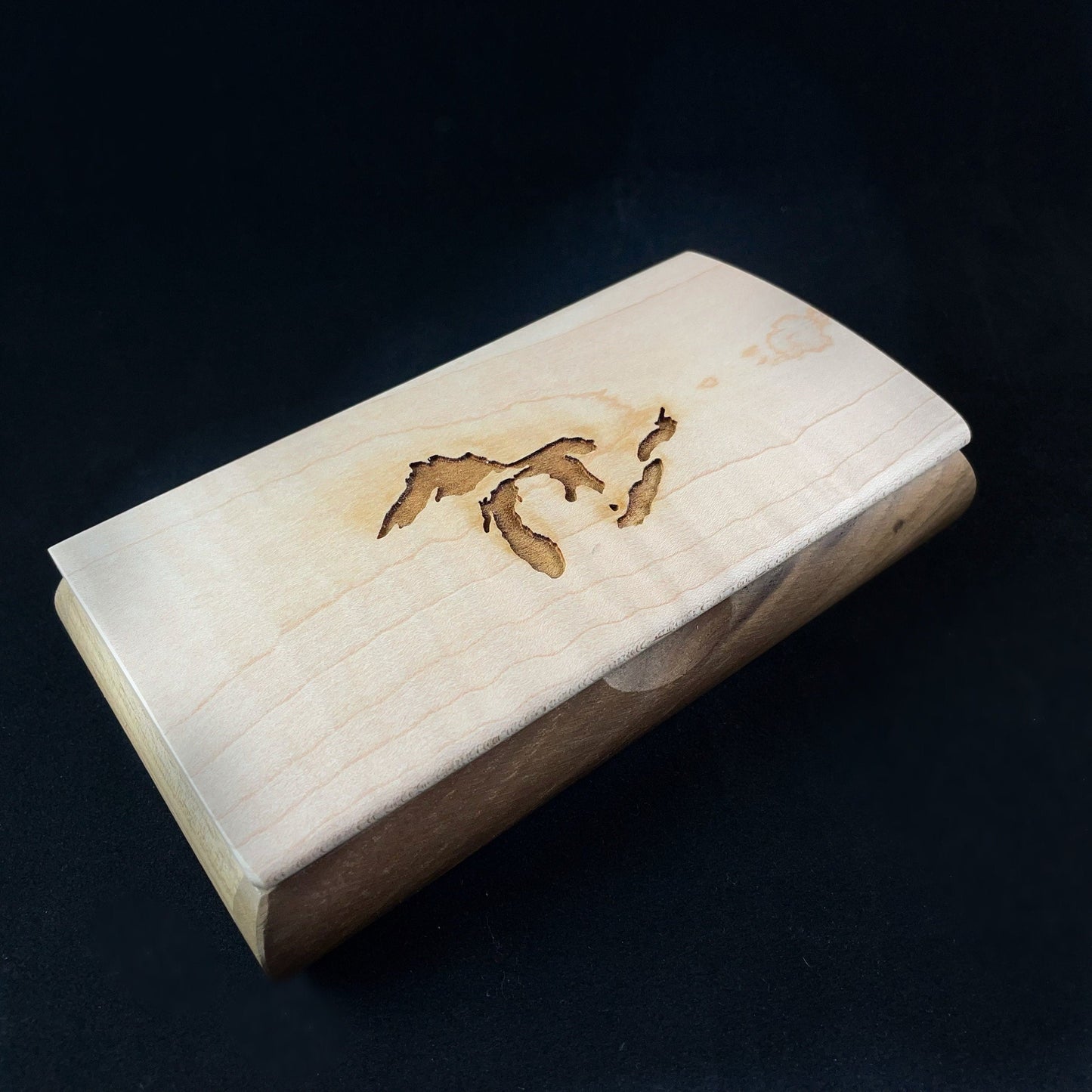 Great Lakes Handmade Wooden Box - Curly Maple and Walnut