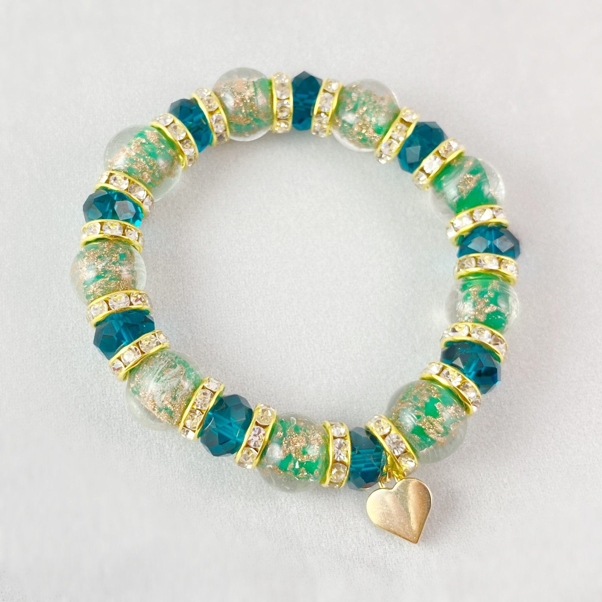 Green Beaded Venetian Glass Bracelet - Handmade in Italy, Colorful Murano Glass