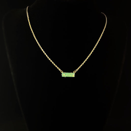 Green Rectangle Baguette Cut Crystal Pendant Necklace Bindi