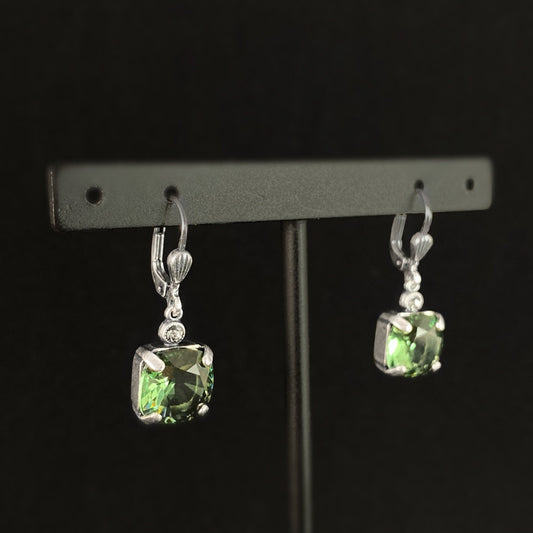 Green Square Cut Swarovski Crystal Drop Earrings - La Vie Parisienne by Catherine Popesco