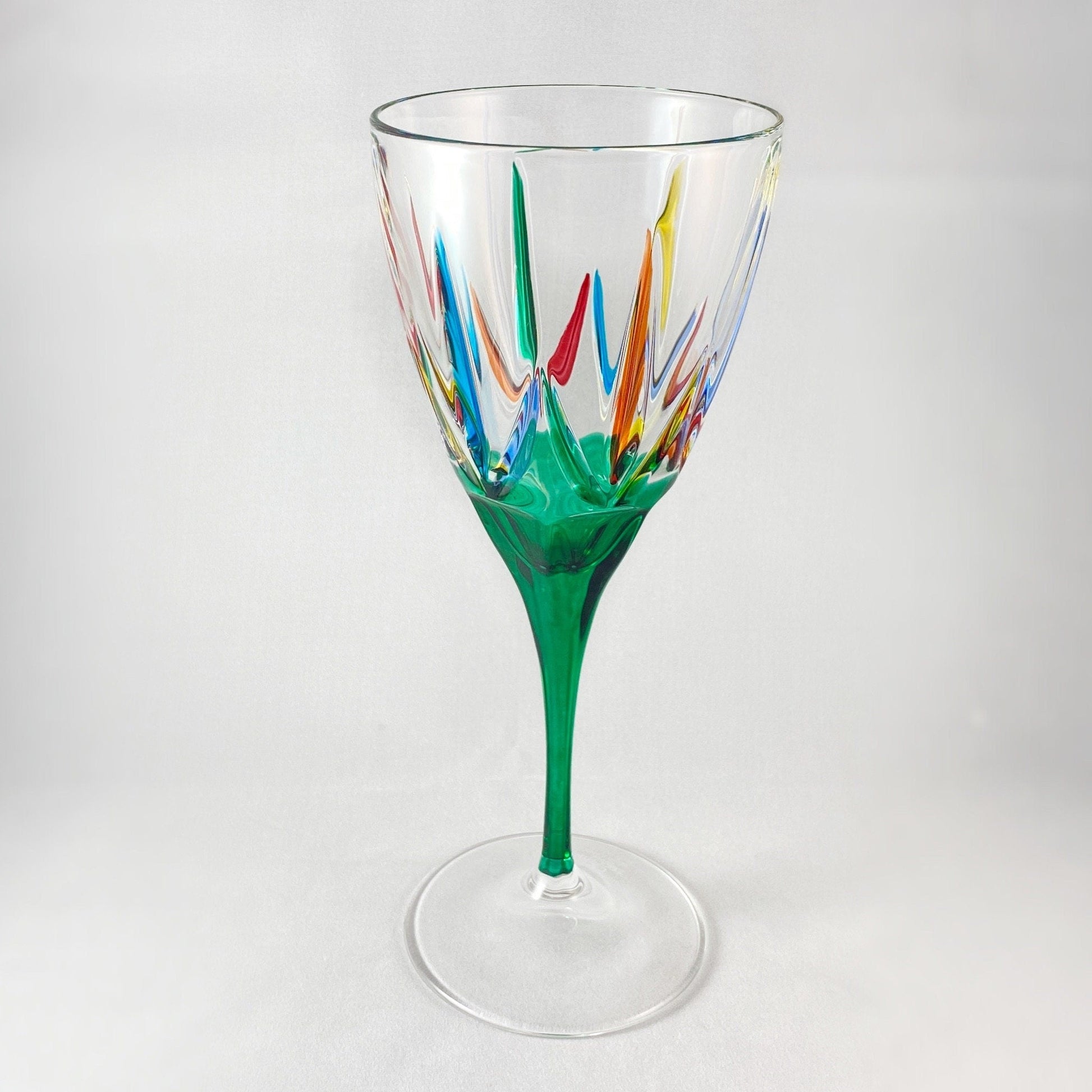 Green Stem Chic Venetian Wine Glass - Handmade in Italy, Colorful Murano Glass