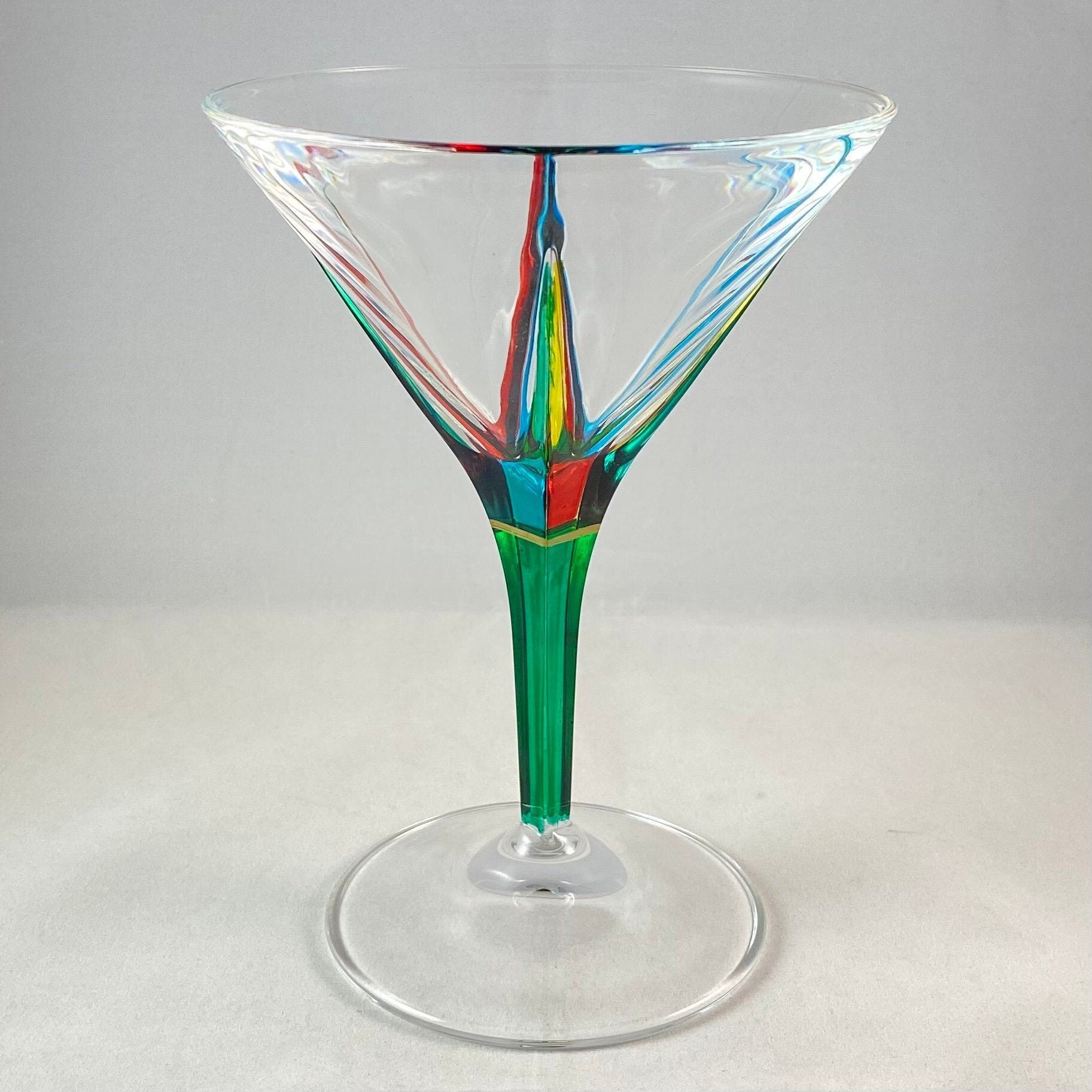 Green Stem Fusion Venetian Glass Martini Glass - Handmade in Italy, Colorful Murano Glass