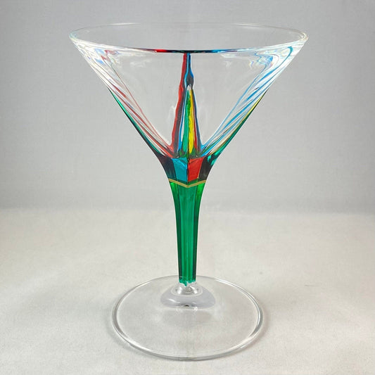 Green Stem Fusion Venetian Glass Martini Glass - Handmade in Italy, Colorful Murano Glass