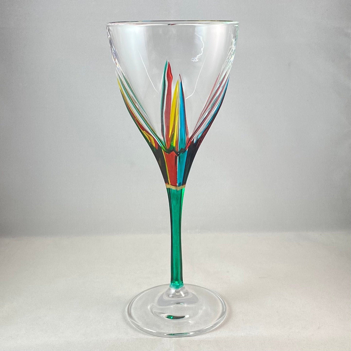 Green Stem Fusion Venetian Glass Wine Glass - Handmade in Italy, Colorful Murano Glass