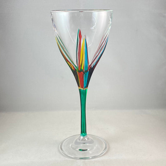 Green Stem Fusion Venetian Glass Wine Glass - Handmade in Italy, Colorful Murano Glass