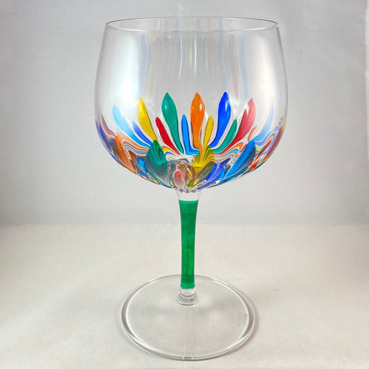 Green Stem Incanto Large Venetian Wine/Gin Glass - Handmade in Italy, Colorful Murano Glass