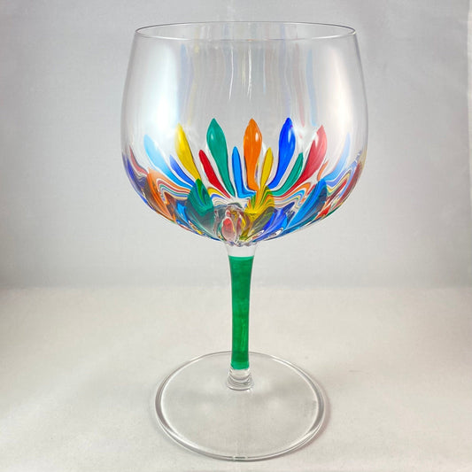 Green Stem Incanto Large Venetian Wine/Gin Glass - Handmade in Italy, Colorful Murano Glass