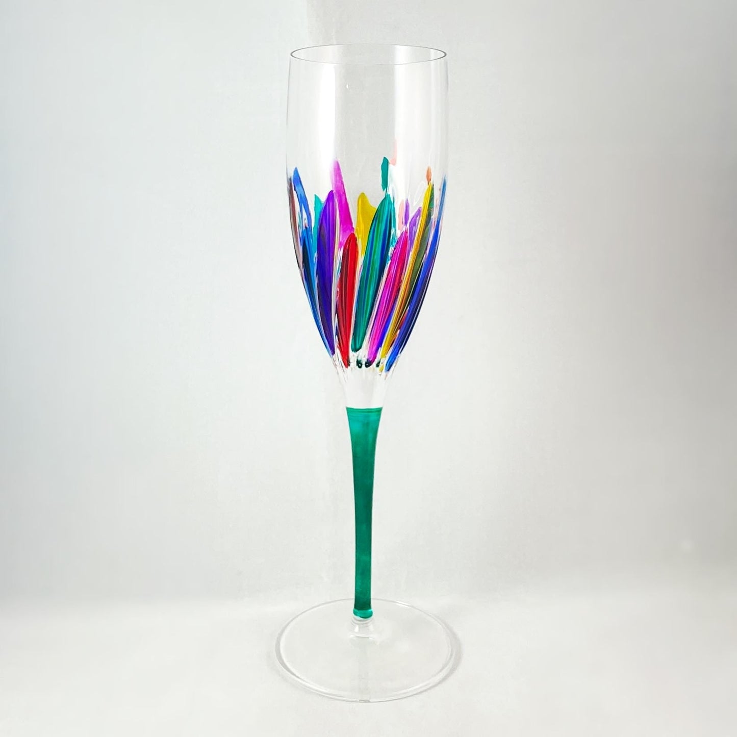 Green Stem Incanto Venetian Glass Champagne Flute - Handmade in Italy, Colorful Murano Glass