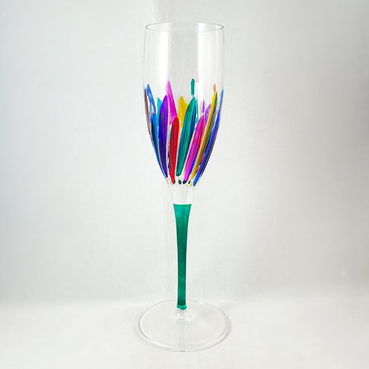 Green Stem Incanto Venetian Glass Champagne Flute - Handmade in Italy, Colorful Murano Glass
