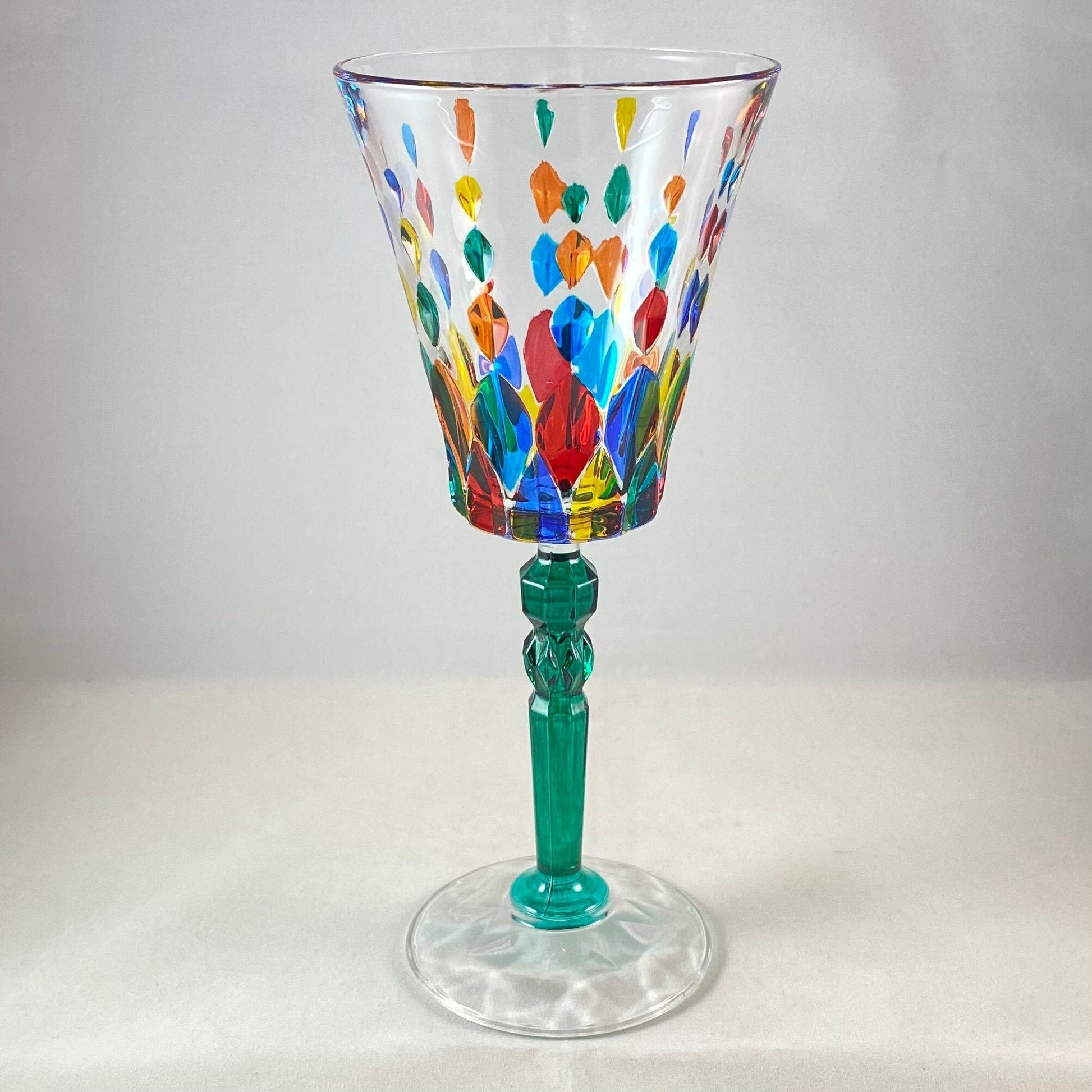 Green Stem Marilyn Venetian Glass Wine Glass - Handmade in Italy, Colorful Murano Glass