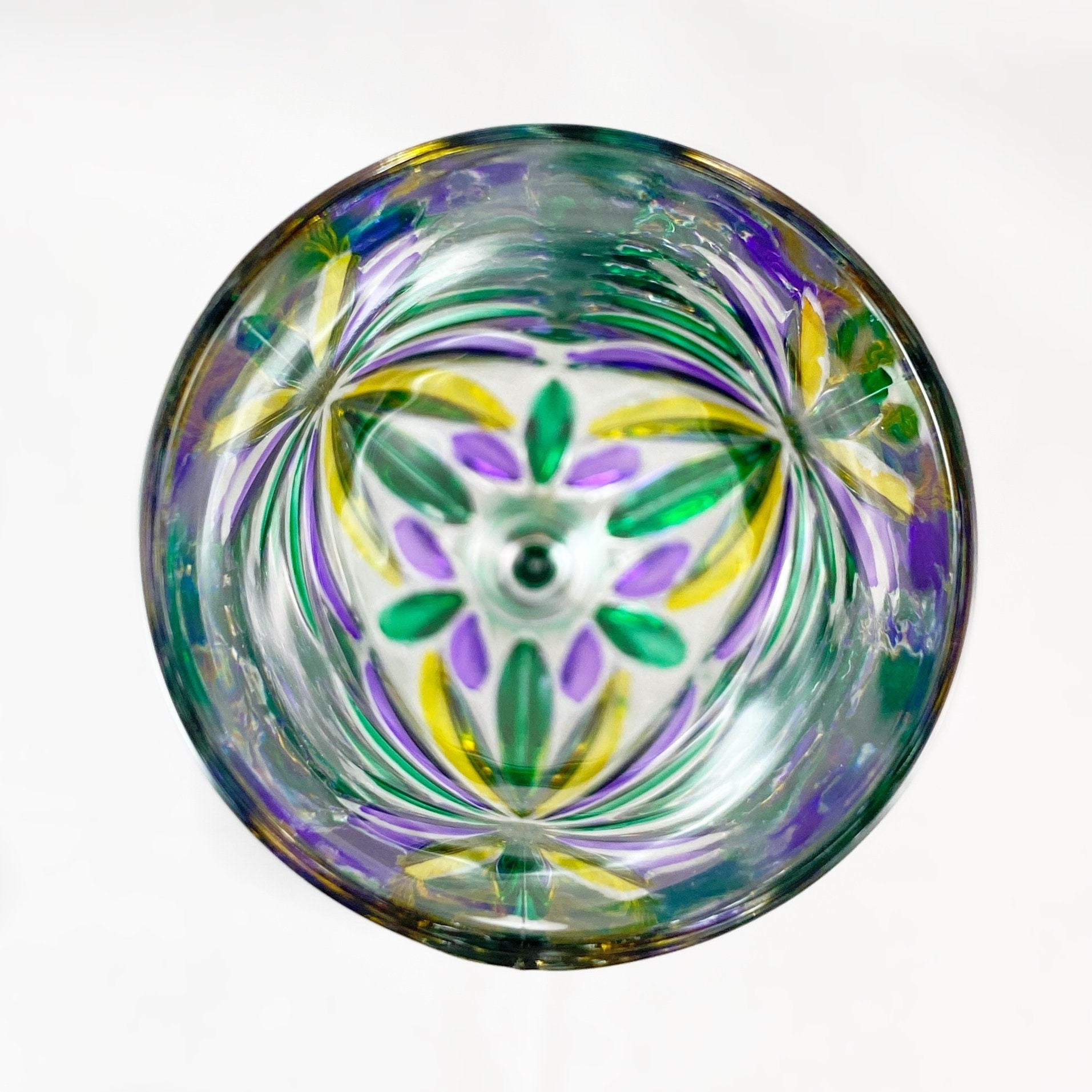 Green Stem Oasis Mardi Gras Venetian Glass Champagne Flute - Handmade in Italy, Colorful Murano Glass