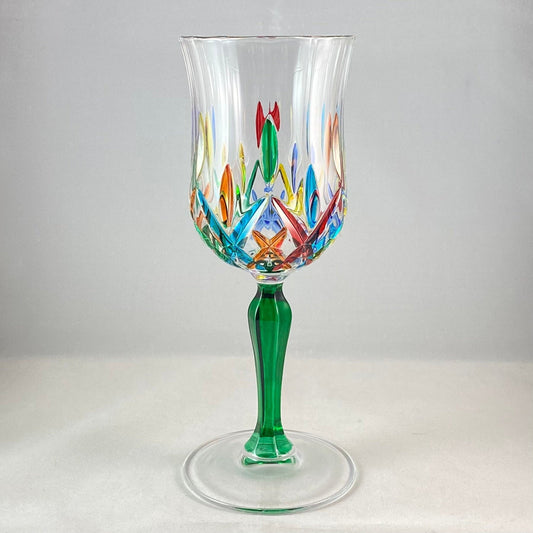 Green Stem Opera Venetian Glass Wine Glass - Handmade in Italy, Colorful Murano Glass