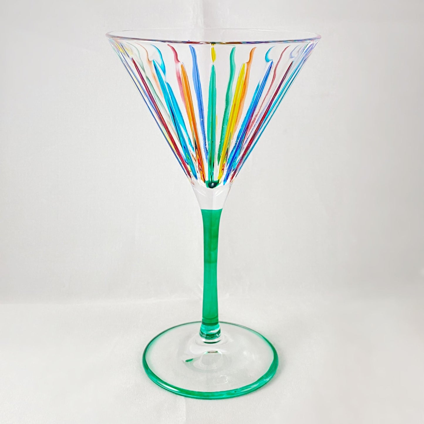 Green Stem Timeless Outline Venetian Martini Glass - Handmade in Italy, Colorful Murano Glass