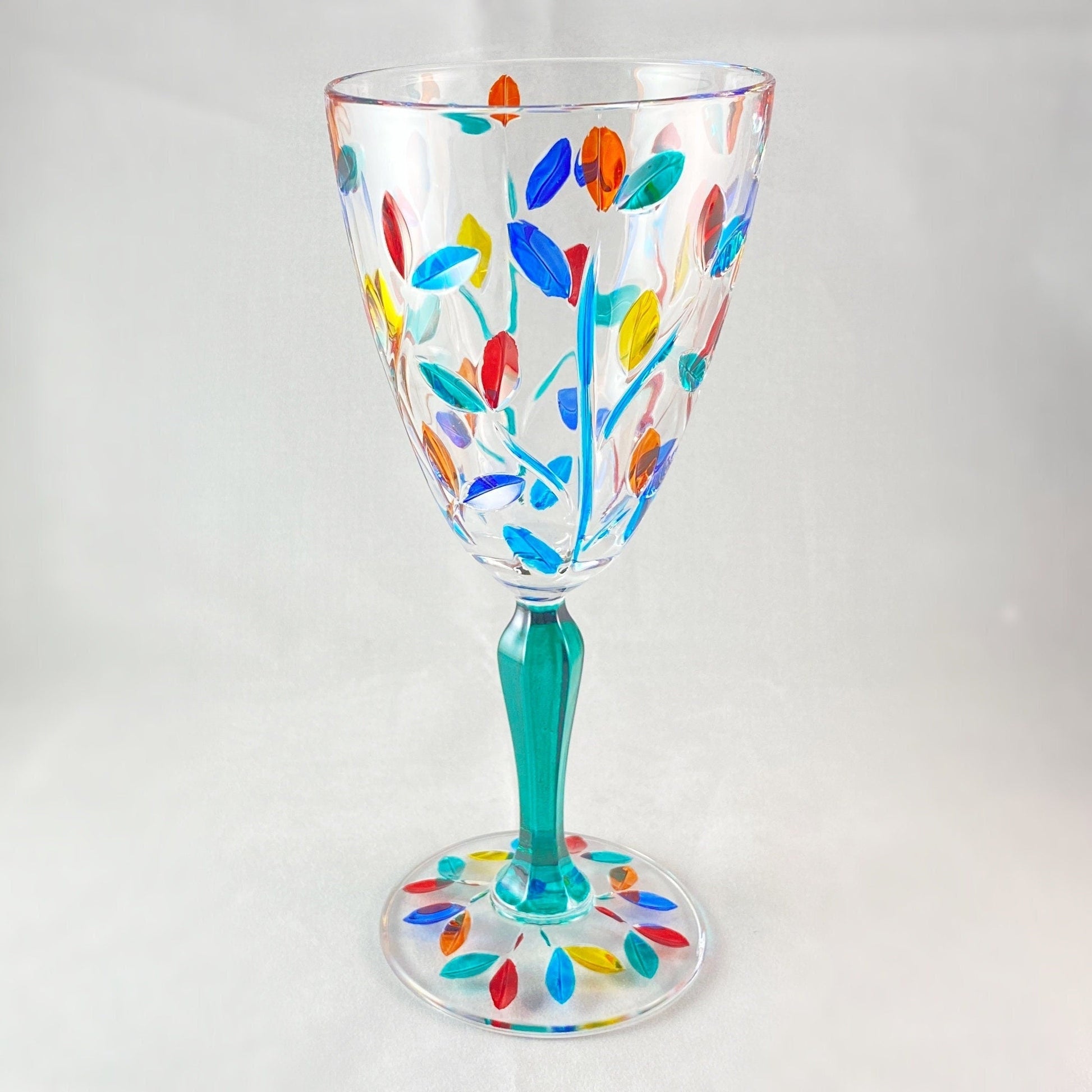 Green Stem Tree of Life Venetian Glass Wine Glass - Handmade in Italy, Colorful Murano Glass