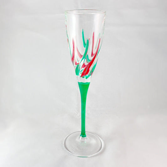 Green Stem Trix Holiday Venetian Glass Champagne Flute  - Handmade in Italy, Colorful Murano Glass