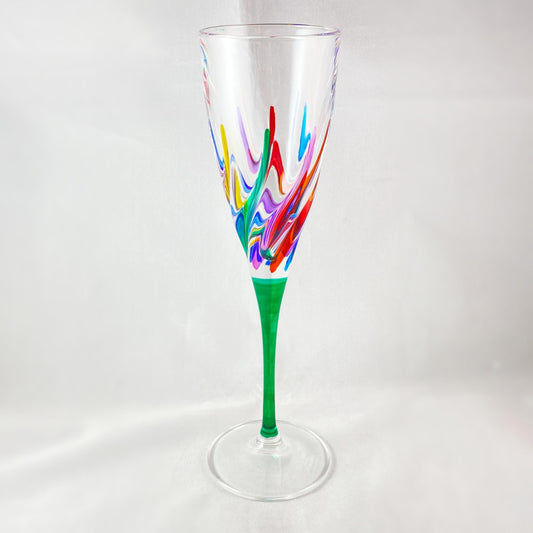 Green Stem Trix Venetian Glass Champagne Flute - Handmade in Italy, Colorful Murano Glass