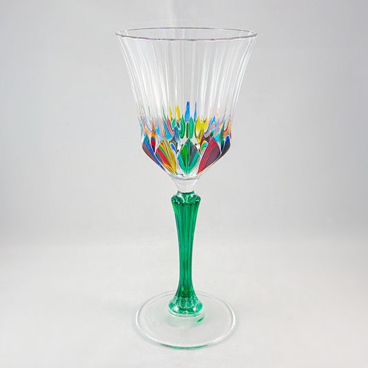 Green Stem Venetian Glass Adagio Clarity Wine Glass - Handmade in Italy, Colorful Murano Glass