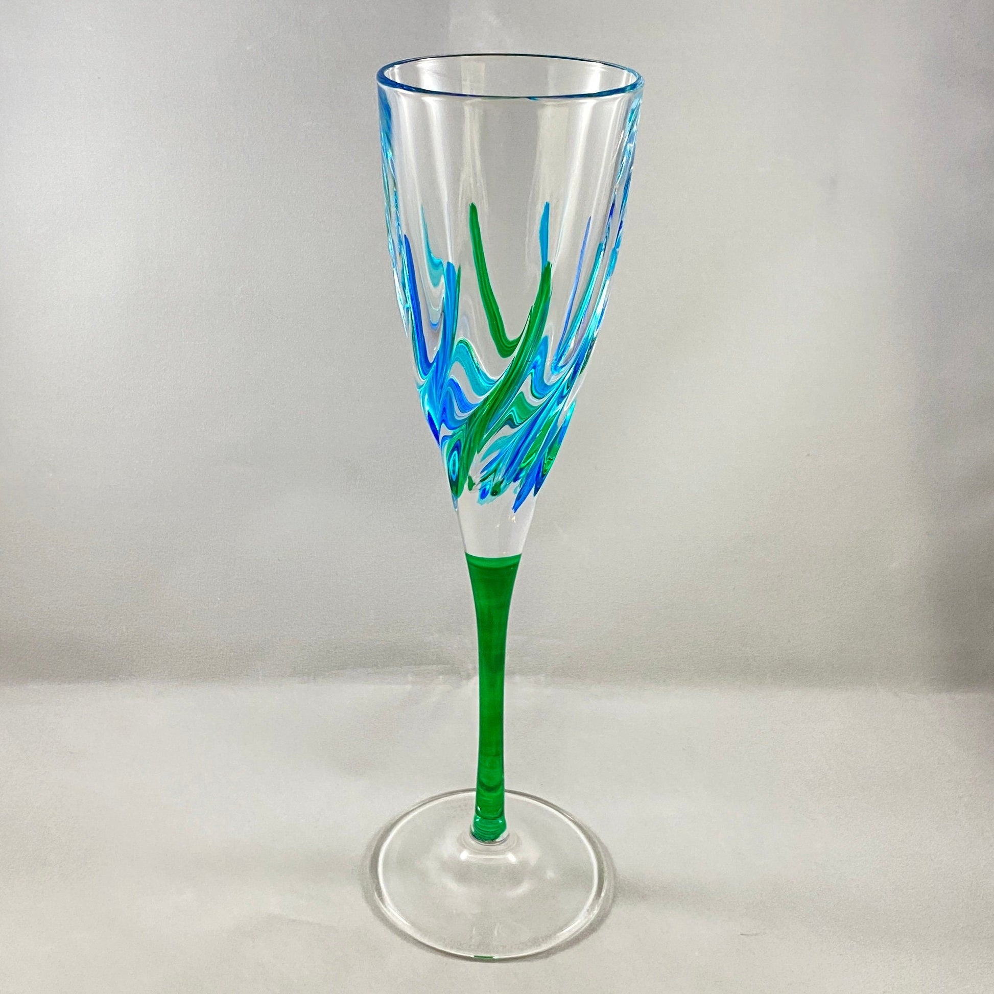 Green Stem Venetian Glass Champagne Glass - Handmade in Italy, Colorful Murano Glass