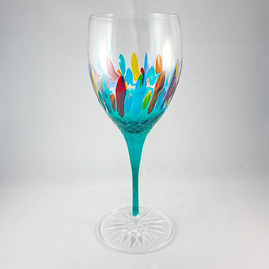 Green Stem Venetian Glass Diamante Wine Glass - Handmade in Italy, Colorful Murano Glass