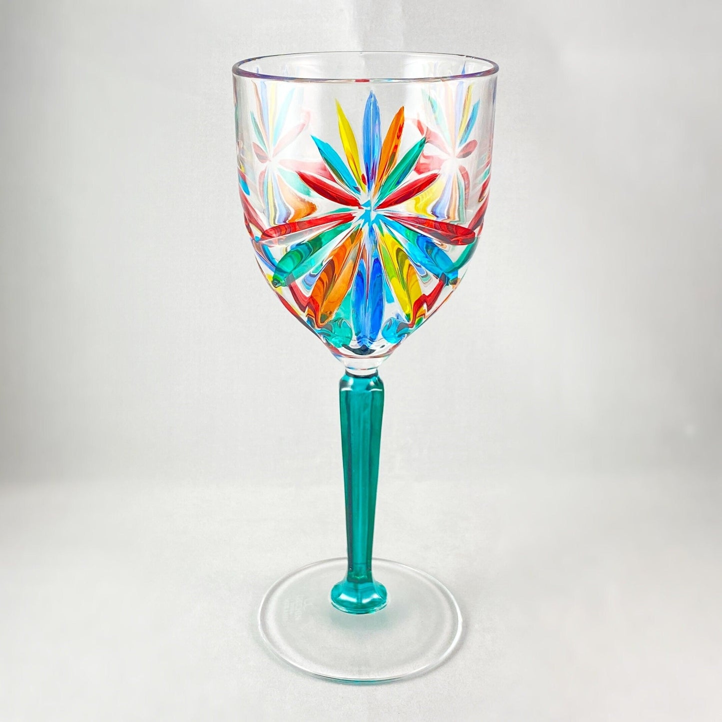 Green Stem Venetian Glass Oasis Wine Glass - Handmade in Italy, Colorful Murano Glass