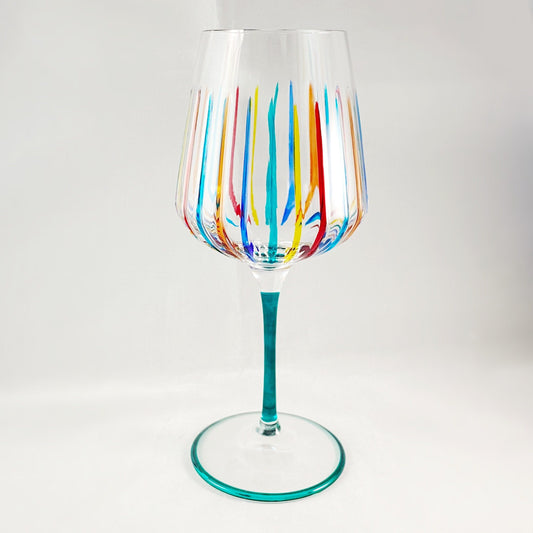 Green Stem Venetian Glass Timeless Outline Wine Glass - Handmade in Italy, Colorful Murano Glass